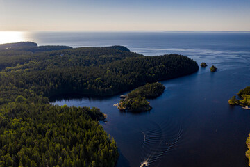 Obraz premium the ancient monastery of Valaam and nearby skerries filmed from a drone