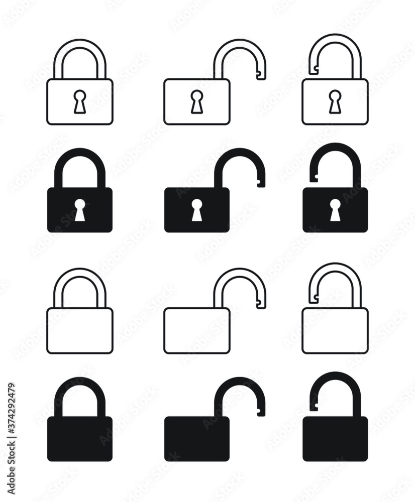 Poster lock and unlock icon. padlock open and closed sign. log in and log out symbol. security access logo.