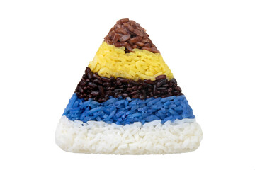 Layer 5 colors of rice in a triangle Shape isolated