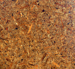 Background texture. Pressed wood oriented strand board slightly soaked in rain that boosts the appearance of texture