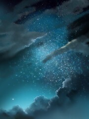 Fototapeta na wymiar cloud and thousands of stars in night sky