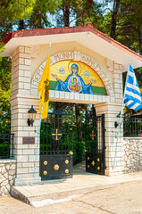 Lefkada, Greece. August 19th, 2011. Faneromeni Monastery entrance gate with an image of the Virgin Mary.