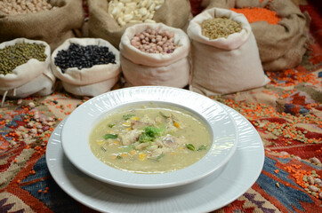 legume family in sacks with soup traditional