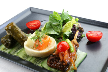 olive oil foods plate white background