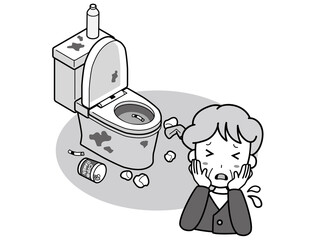 ゴミが散乱している洋式トイレ