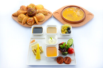 turkish breakfast foods white background