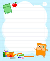 School supplies on light blue letter background vector illustration