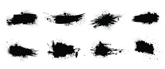 Black paint vector. Spray Paint Elements, ink brush strokes, Black splashes set, Black grunge with frame, Dirty artistic design elements, boxes, lines, frames for text.