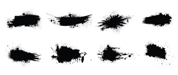 Gordijnen Black paint vector. Spray Paint Elements, ink brush strokes, Black splashes set, Black grunge with frame, Dirty artistic design elements,  boxes, lines, frames for text. © TWINS DESIGN STUDIO