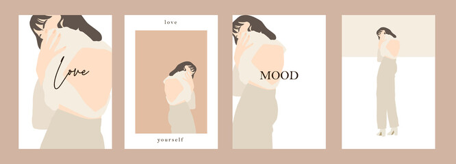 Modern set of pretty girl. Minimalistic illustrations of women