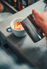 Barista hand making cappuccino Coffee in cafe
