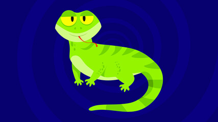 Fototapeta premium Funny and cute green lizard stuck out it's tongue - flat design. Cartoon reptile isolated vector illustration. Vector cartoon chameleon. African animal. funny lizzard. green lizard.