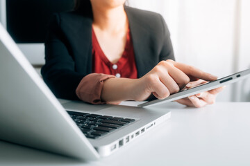 Searching Browsing Internet Data Information with blank search bar.businessman working with smart...