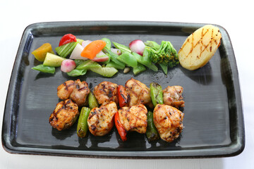 chicken shish kebab white background