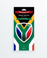 South Africa Heritage Day - 24 September - social media story template with the South African flag as the background. Celebrating African culture and traditions and spreading the information.