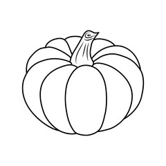Pumpkin icon. Isolated black outline on white background. Simple style. Vector illustration. Great for use as an additional design, banners, cards, prints, textiles, logo, labels, and creatives ideas.