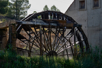Old wooden waterwheel, still in use, in Casas del Rio, Spain