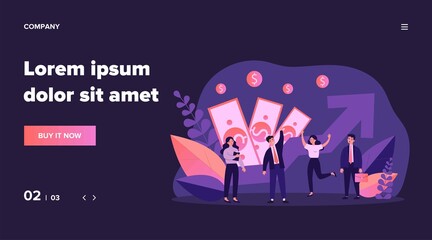 Business team celebrating financial growth. Best employee, competition, income, profit flat vector illustration. Business success, career concept for banner, website design or landing web page
