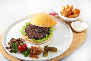 grilled hamburger dish plate service