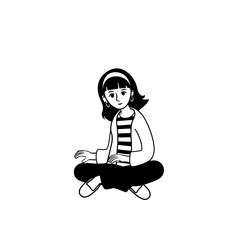 Full body girl interacting with gadget introducing presenting working freelance student customer app mobile website onboarding