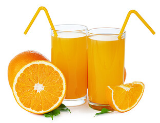 Two glasses with fresh orange juice isolated on white
