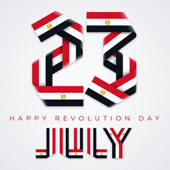 July 23, Revolution day of Egypt congratulatory design with egyptian flag elements. Vector illustration.