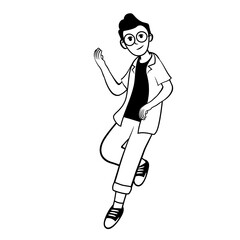 Full body boy casual male man standing explain introducing presentation working freelance study