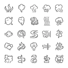  Steam, smoke, smell, icon set. Clouds of different shapes, linear icons. Line with editable stroke © Matsabe