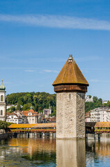 Luzern, Kapellbrücke, Holzbrücke, Wasserturm, Reuss, Jesuitenkirche, Stadt, Altstadt,...