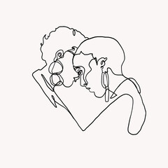 Couple woman face continuous line drawing. Abstract minimal woman portrait