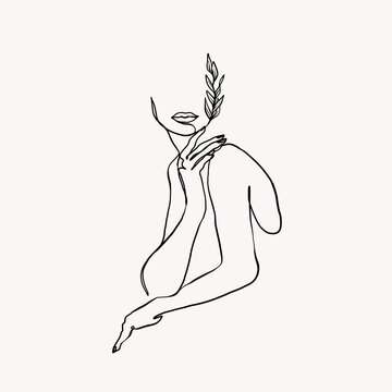 recommend clip art: Woman face and hand continuous line drawing. Abstract minimal woman portrait