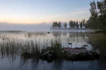 sunrise at a misty lake, Suomenniemi Finland