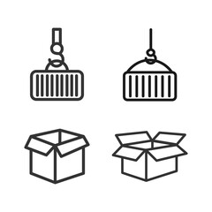 delivering line icon set with open box, delivering container