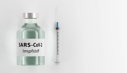 Corona virus vaccine development with ampoule - 3D illustration