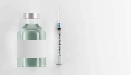 Corona virus vaccine development with ampoule - 3D illustration