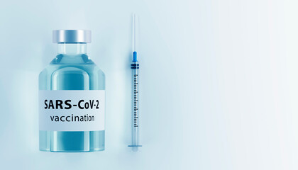 Corona virus vaccine development with ampoule - 3D illustration