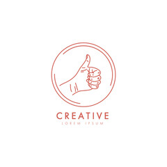 Female hand like logo in minimal linear style. Vector abstract sign or emblem.