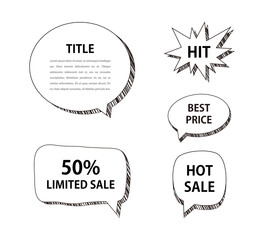 Various speech bubble doodle set for shopping
