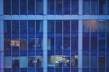 landscape skyscrapers night / business center in a night landscape, winter lights in the windows of houses in the business district