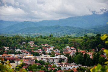 View of Campulung Muscel, a Romanian town at the foot of the Southern Carpathians