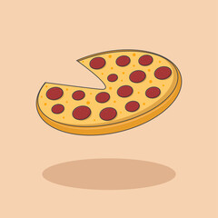 Flat vector pizza illustration without a slice