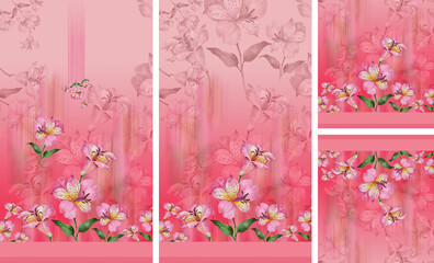 Indian Kurti digital design set  background with flowers