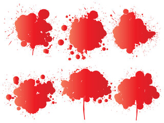 Fototapeta premium Vector collection of artistic grungy paint drop, hand made creative splash or splatter stroke set isolated white background. Abstract grunge dirty stains group, education or graphic art decoration