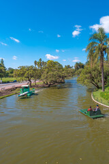 Obraz premium Cityscape of modern and old Buenos Aires with business and living in Palermo district, beautiful nature, parks and traditional cultural architecture at sunny day and blue sky, Argentina, summer