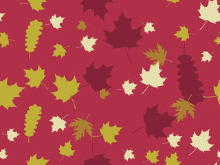 Naklejka na ściany i meble Autumn leaves seamless pattern. Falling leaves, leaf fall. Oak and maple. Background for wrapping paper, print, fabric and printing. Vector illustration