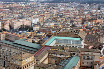 panoramic view of the city of Rome from above the dome of the Church of San Pietro in Vaticano