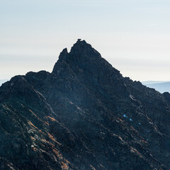 Koncista mountain peak with Nakova stone on summit in Vysoke Tatry mountains in Slovakia