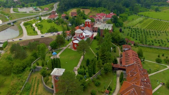 Drone view of a monastery complex