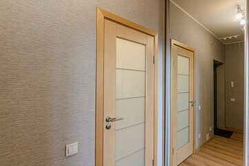 Russia, Moscow- February 15, 2020: interior room apartment modern bright cozy atmosphere. general cleaning, home decoration, preparation of house for sale