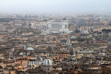 Obraz premium Aerial panoramic view of Rome, Italy. Beautiful Rome skyline in summer. Scenic panorama of Roma city from above.
